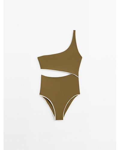 MASSIMO DUTTI Contrast Asymmetric Swimsuit - White