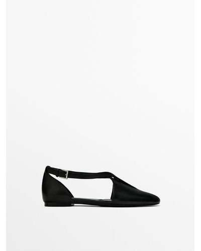 MASSIMO DUTTI Flat Cut-Out Slingback Shoes With Crossed Detail - White