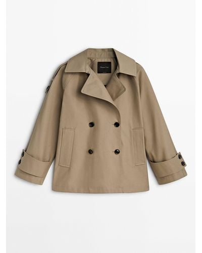 MASSIMO DUTTI Cropped Trench Coat With Cuff Detail - Natural