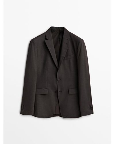 MASSIMO DUTTI Slim Fit Suit Blazer In 100% Wool - Gray