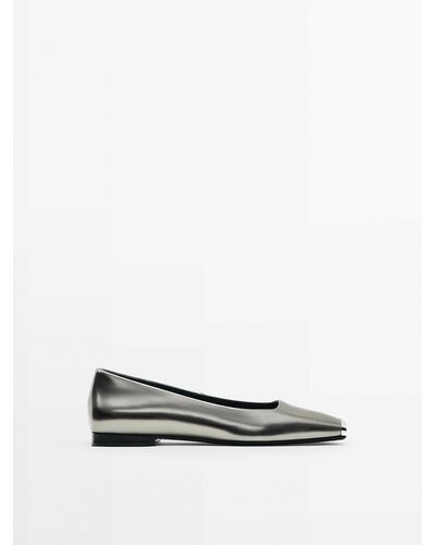 MASSIMO DUTTI Lederballerinas Mit Metallischer Zehenpartie - Weiß