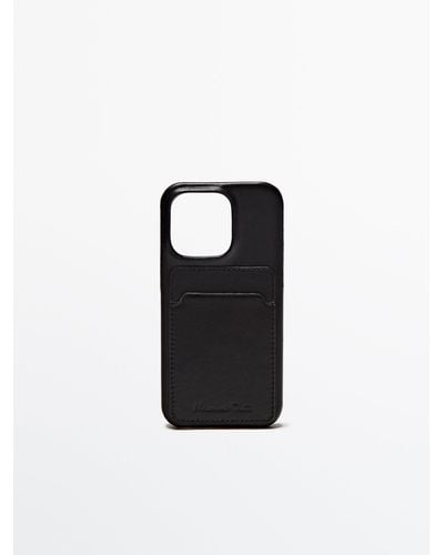 MASSIMO DUTTI Leather Iphone 14 Pro Case With Card Slot - Black