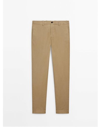 MASSIMO DUTTI Slim Fit Textured Pants - Natural