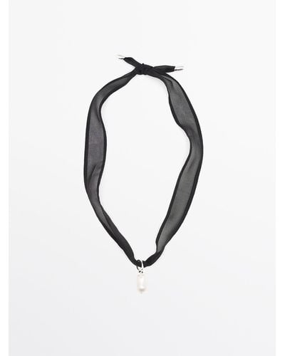 MASSIMO DUTTI Tie Necklace With Piece Detail - Black