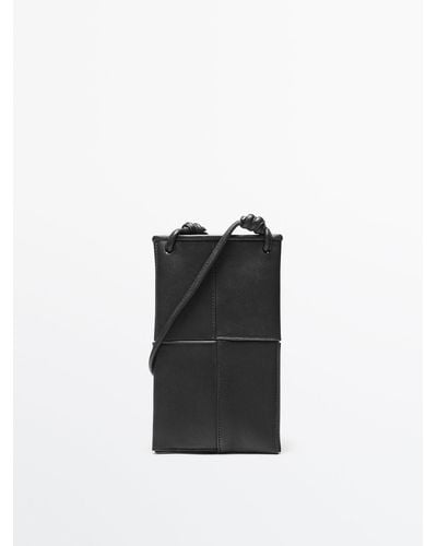 MASSIMO DUTTI Nappa Leather Mini Crossbody Bag With Seam Details - Black