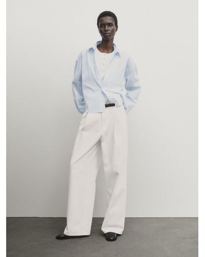 MASSIMO DUTTI Cropped Poplin Shirt With Pocket - White