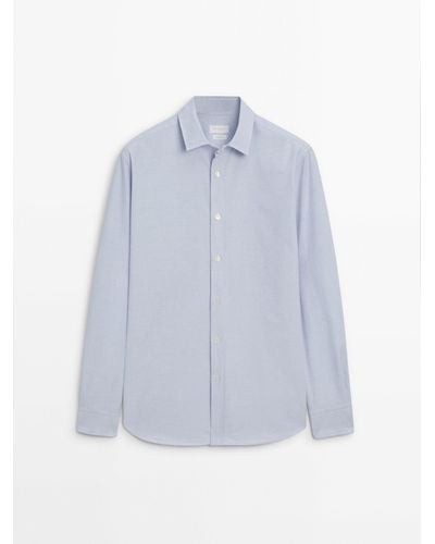 MASSIMO DUTTI 100% Cotton Check Texture Shirt - Blue