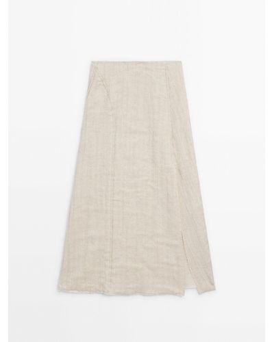 MASSIMO DUTTI Rustic Skirt With Frayed Hem - White