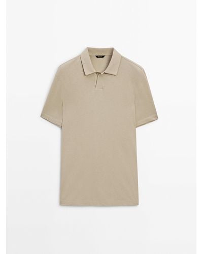 MASSIMO DUTTI Textured Short Sleeve Polo Shirt - Natural