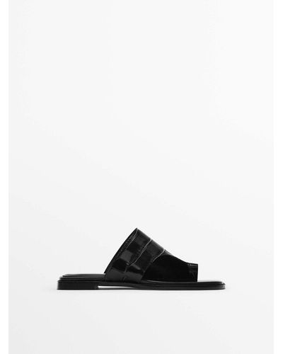 MASSIMO DUTTI Flat Leather Sandals - Black