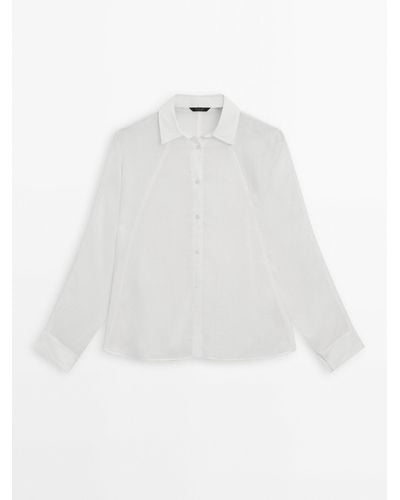 MASSIMO DUTTI Fringed Ramie Blend Shirt - White