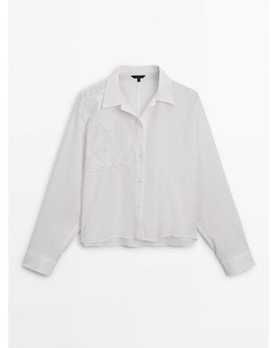 MASSIMO DUTTI Cropped Shirt With Embroidered Detail - White