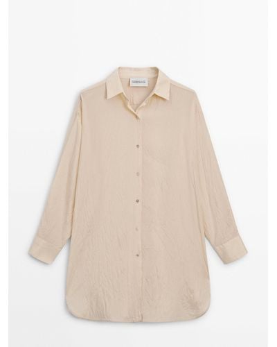 MASSIMO DUTTI Flowing Creased-Effect Oversize Blouse - Natural
