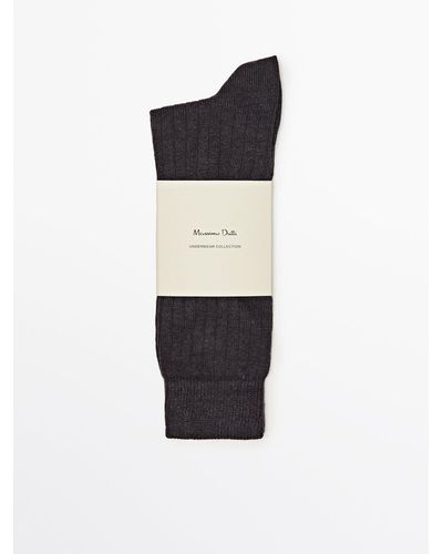 MASSIMO DUTTI Long Ribbed Socks - White