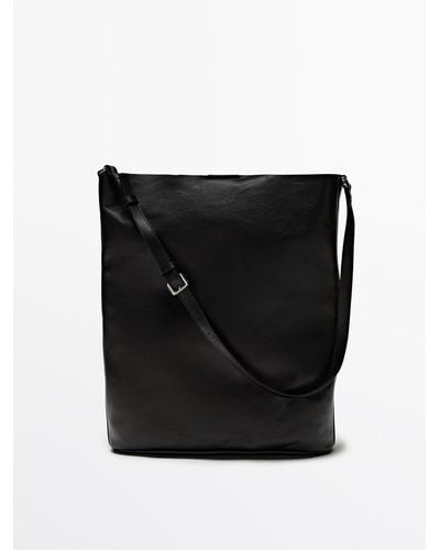 MASSIMO DUTTI Nappa Leather Bucket Bag - Black