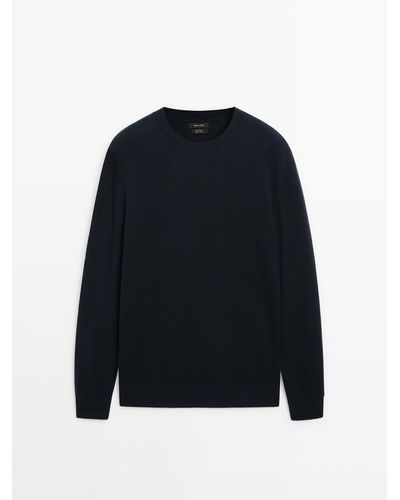 MASSIMO DUTTI Wool Blend Knit Sweater With Crew Neck - Blue