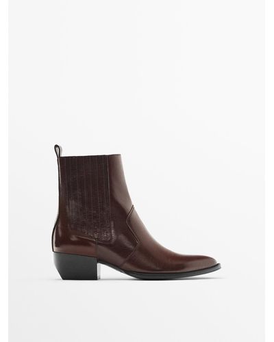MASSIMO DUTTI Leather Cowboy-Style Chelsea Boots - Brown