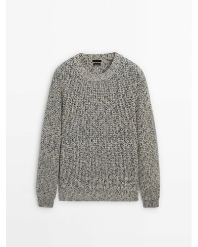 MASSIMO DUTTI Flecked Waffle-Knit Wool Blend Sweater - Gray