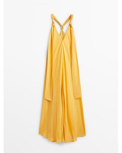 MASSIMO DUTTI Long Dress With Knot Detail - Limited Edition - Yellow