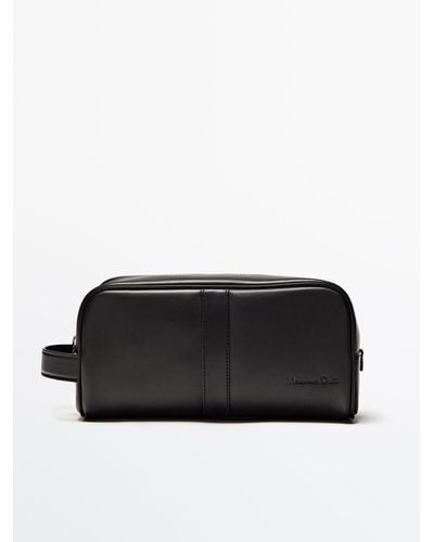 MASSIMO DUTTI Leather Toiletry Bag With Zip - Black