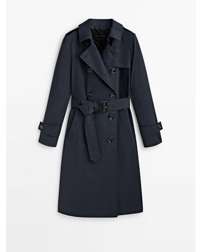 MASSIMO DUTTI Trench Coat With Belt - Blue