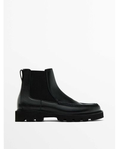 MASSIMO DUTTI Chelsea Boots With Moc Toe Detail - Black