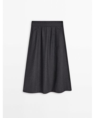 MASSIMO DUTTI Wool Blend Midi Skirt - Gray