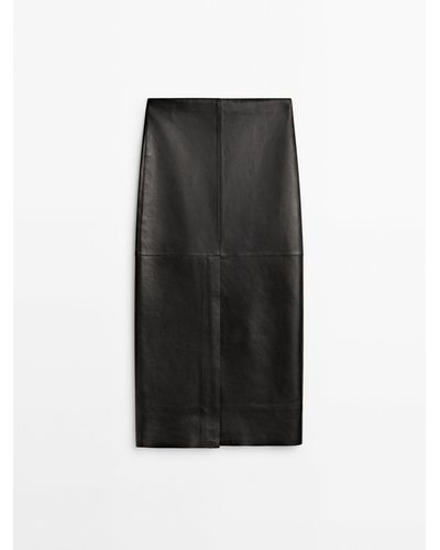 MASSIMO DUTTI Nappa Leather Long Skirt - Black