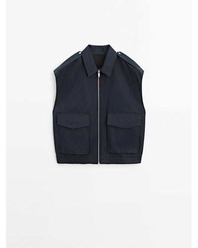 MASSIMO DUTTI Gilet With Pockets And Shoulder Tabs - Blue