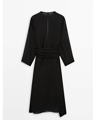 MASSIMO DUTTI Dress With Sash Belt Detail - Black