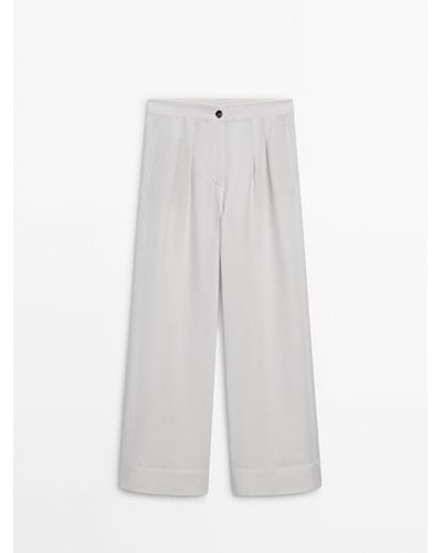 MASSIMO DUTTI High-Waist Wide-Leg Pants With Double Dart Detail - White