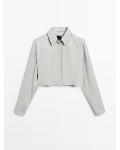 MASSIMO DUTTI Nappa Leather Cropped Shirt - White