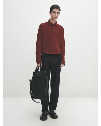 Polo Manga Larga Con Algodon Y Lyocell MASSIMO DUTTI de hombre de color Negro Lyst