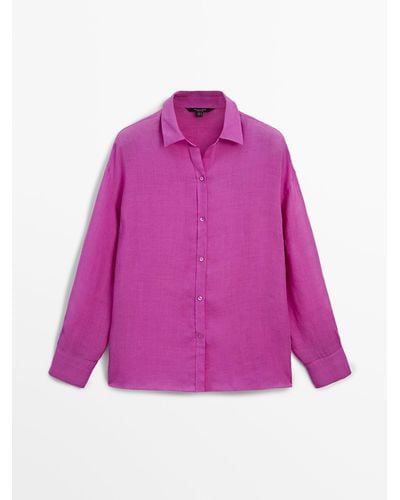 MASSIMO DUTTI 100% Ramie Oversize Shirt - Pink