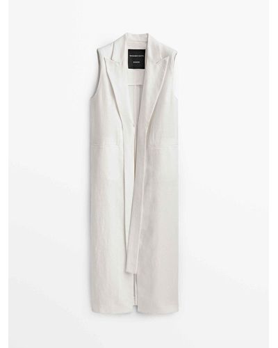 MASSIMO DUTTI Long 100% Linen Waistcoat - Studio - White