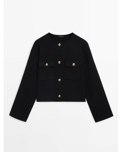 MASSIMO DUTTI Knit Cardigan With Buttons - Black