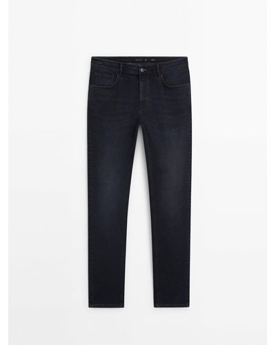 MASSIMO DUTTI Tapered Fit Brushed Jeans - Blue