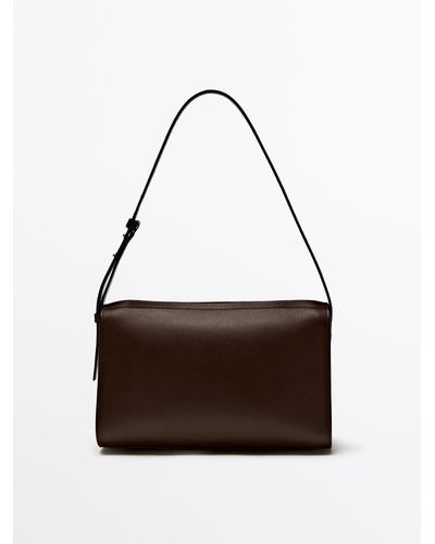 MASSIMO DUTTI Plain Leather Shoulder Bag - White