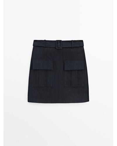 MASSIMO DUTTI Pinstriped Mini Skirt With Pockets - Black