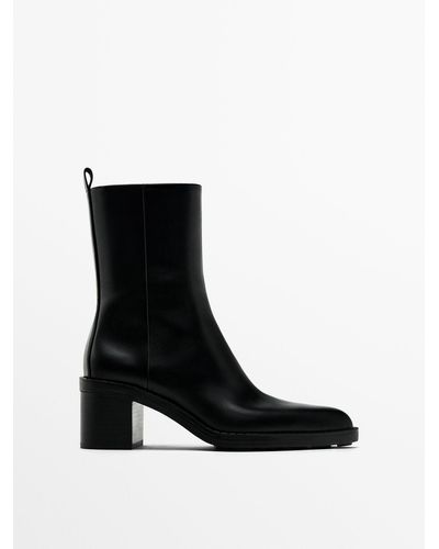 MASSIMO DUTTI Chunky Heel Ankle Boots - Black