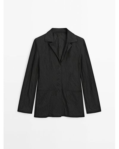 MASSIMO DUTTI Creased-Effect Buttoned Suit Blazer - Black