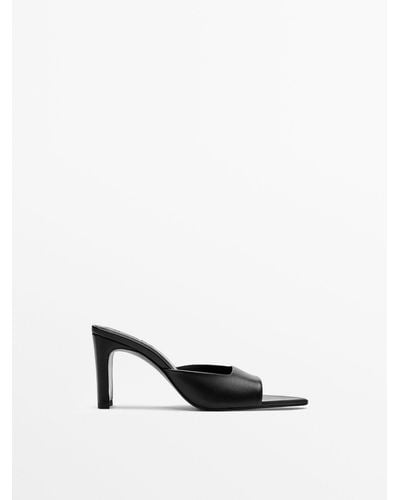 MASSIMO DUTTI Leather High-heel Mule Sandals - Black