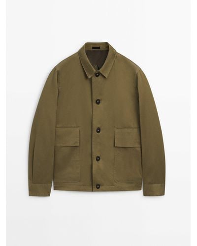 MASSIMO DUTTI Cropped Buttoned Jacket - Green