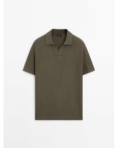 MASSIMO DUTTI Short Sleeve Knit Polo Shirt - Green