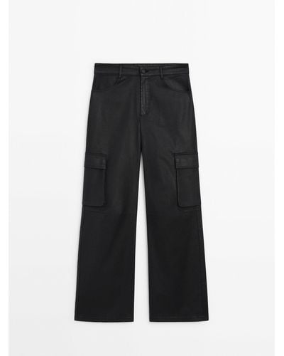 MASSIMO DUTTI Waxed Cargo Pants - Black