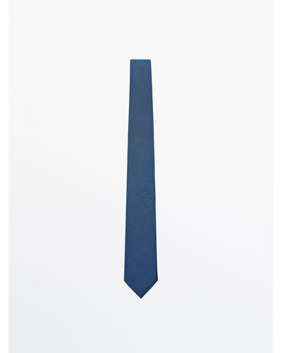 MASSIMO DUTTI Plain Textured 100% Silk Tie - Blue