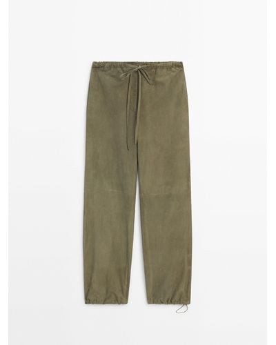 MASSIMO DUTTI Suede Leather Jogger Pants - Green