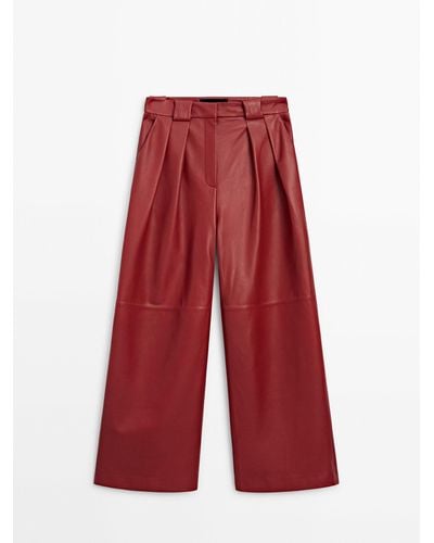 MASSIMO DUTTI Leather Pants With Double Dart Detail - Red