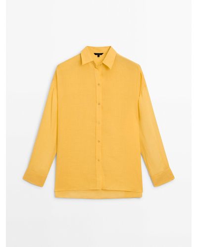 MASSIMO DUTTI 100% Ramie Oversize Shirt - Yellow