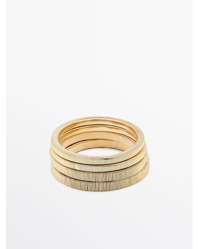 MASSIMO DUTTI Set Of Elastic Textured Bracelets - Metallic
